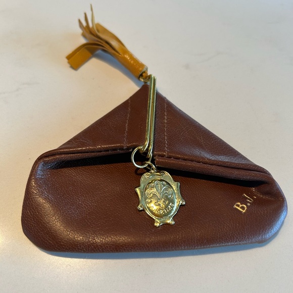 firenze leather coin pouch Handbags - Vintage Italian Firenze Triangular brown leather coin pouch with yellow tassel.